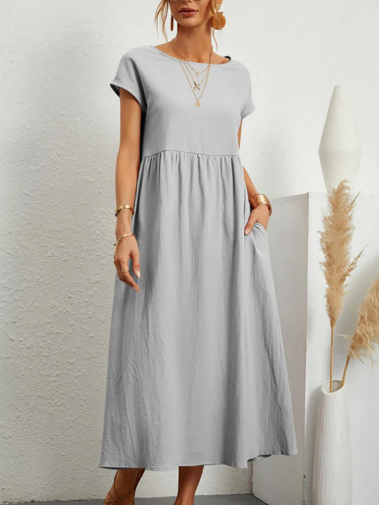 Marlow Cotton-Linen Pocket Midi Dress