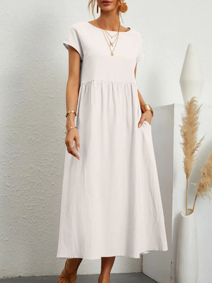 Marlow Cotton-Linen Pocket Midi Dress