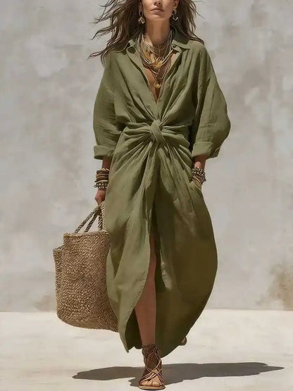 Camille Tie-Waist Shirt Maxi Dress