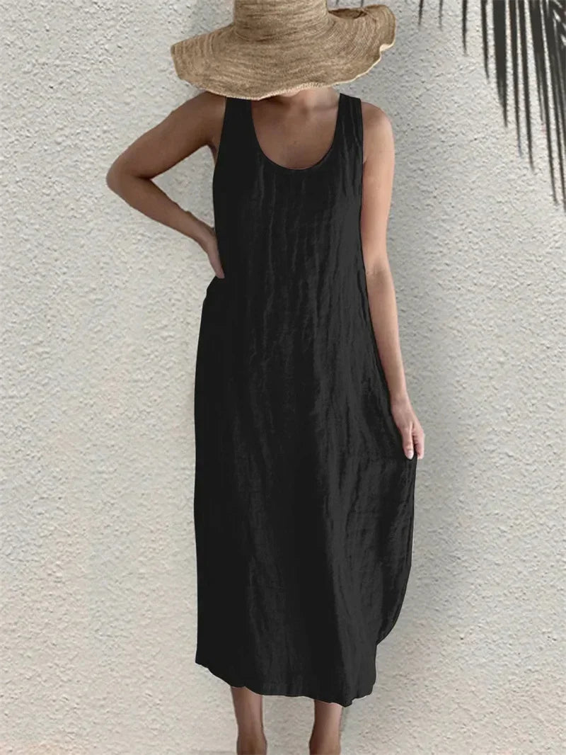 Mila Cotton-Linen Pocket Midi Dress