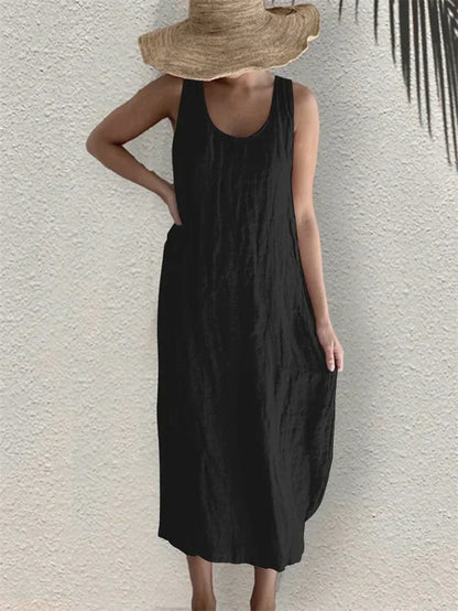 Mila Cotton-Linen Pocket Midi Dress