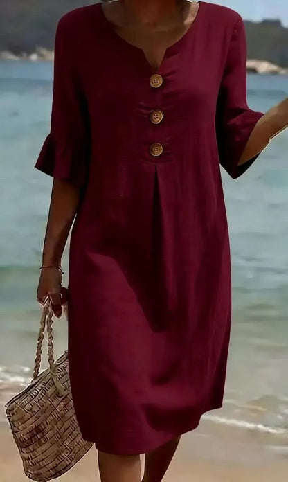 Clara Ruffle Button V-Neck Dress
