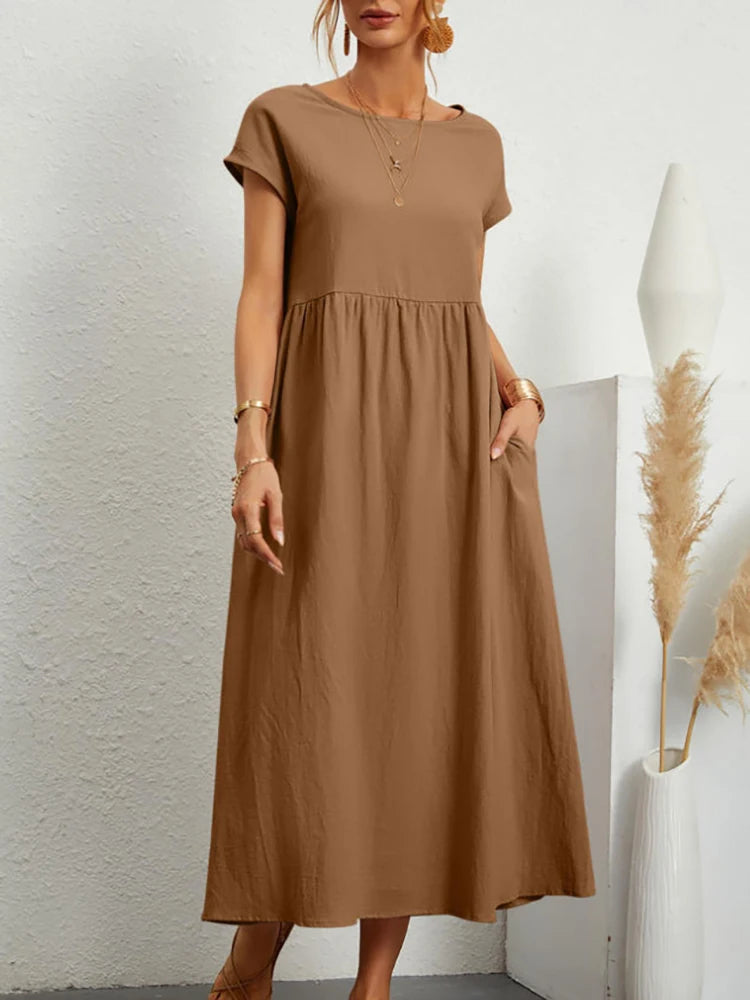 Marlow Cotton-Linen Pocket Midi Dress