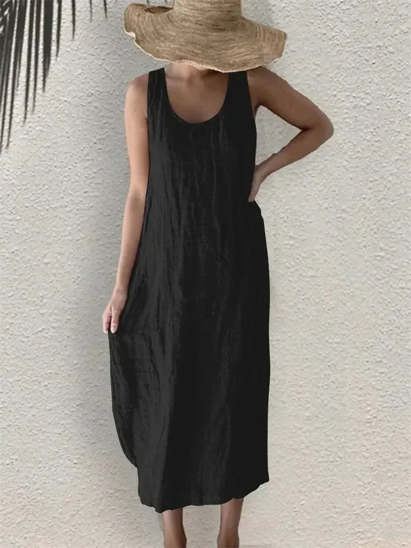 Mila Cotton-Linen Pocket Midi Dress
