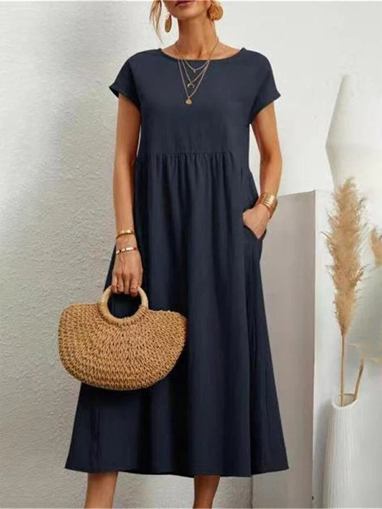 Marlow Cotton-Linen Pocket Midi Dress