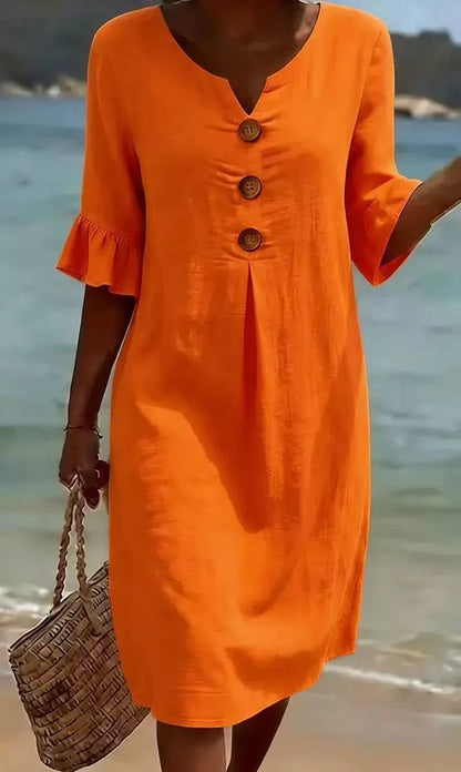 Clara Ruffle Button V-Neck Dress