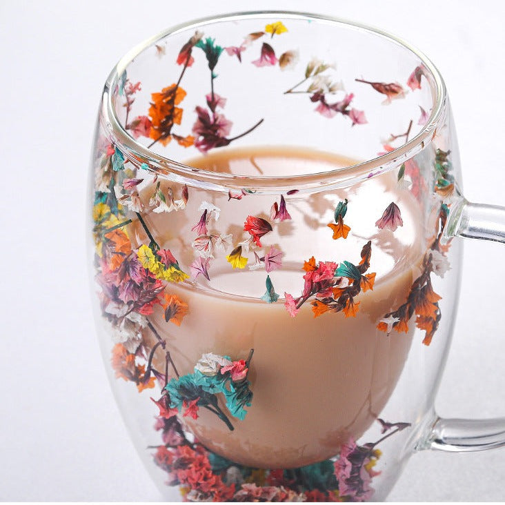 Floral Double Wall Glass Mug
