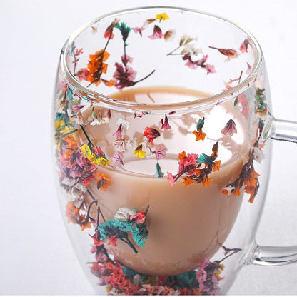 Floral Double Wall Glass Mug