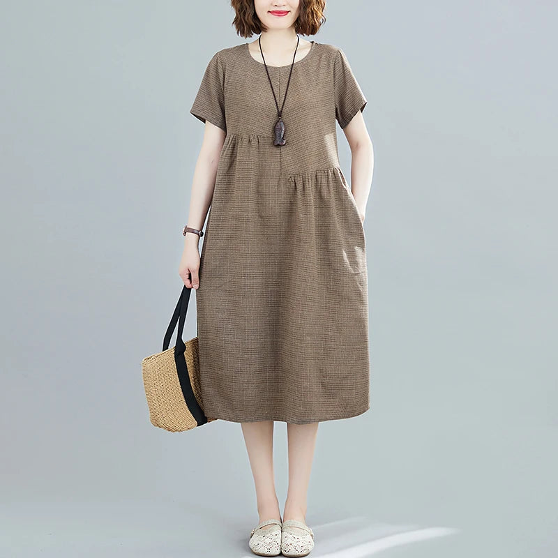 Willow Plaid Cotton-Linen Midi Dress