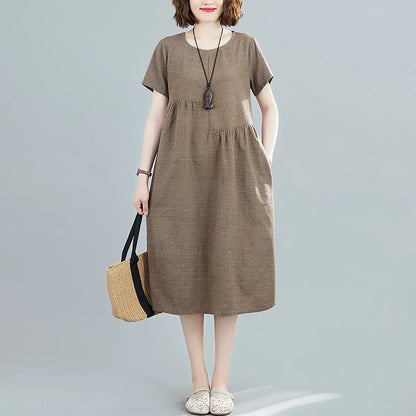 Willow Plaid Cotton-Linen Midi Dress