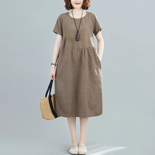 Willow Plaid Cotton-Linen Midi Dress