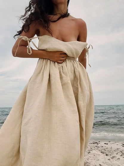 Amara Cotton-Linen V-Neck Midi Dress