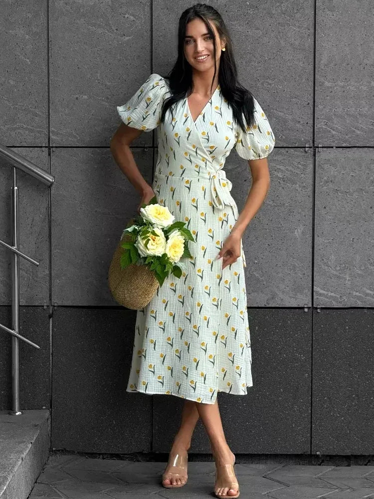 Liora Cotton V-Neck Maxi Dress