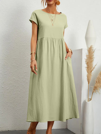 Marlow Cotton-Linen Pocket Midi Dress