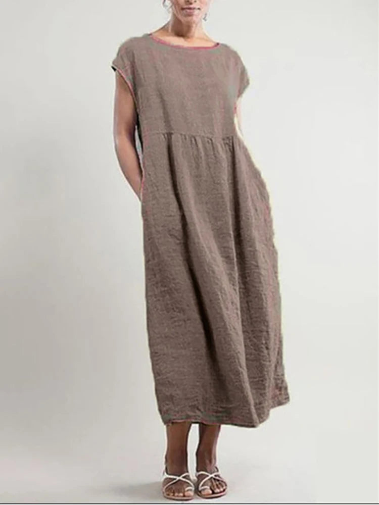 Marlow Cotton-Linen Pocket Midi Dress