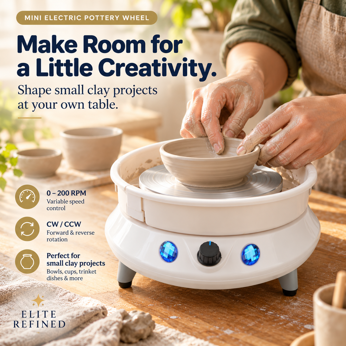 200 RPM Mini Electric Pottery Wheel for DIY Clay Crafts