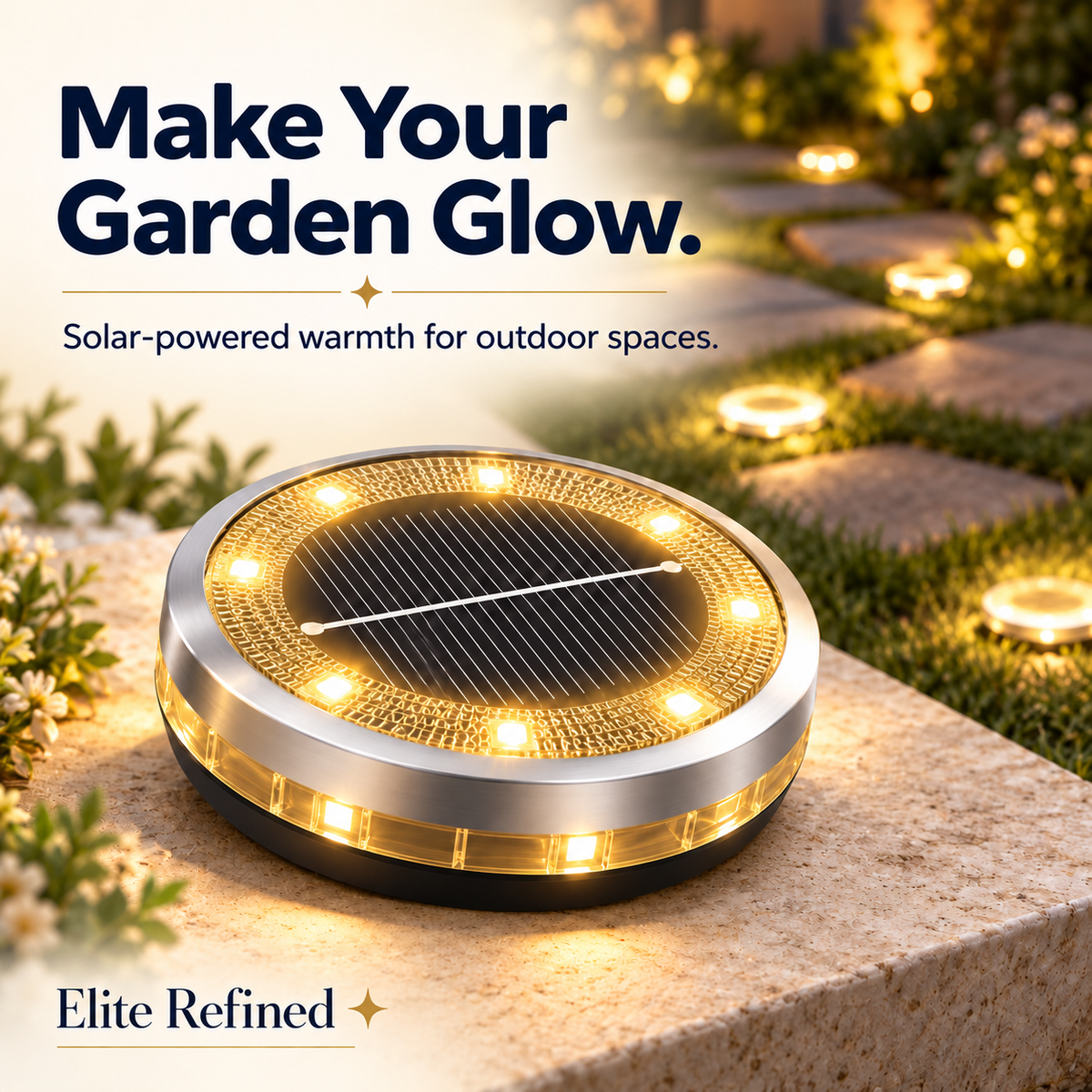 8-LED Solar Ground Disc Lights for Outdoor Paths