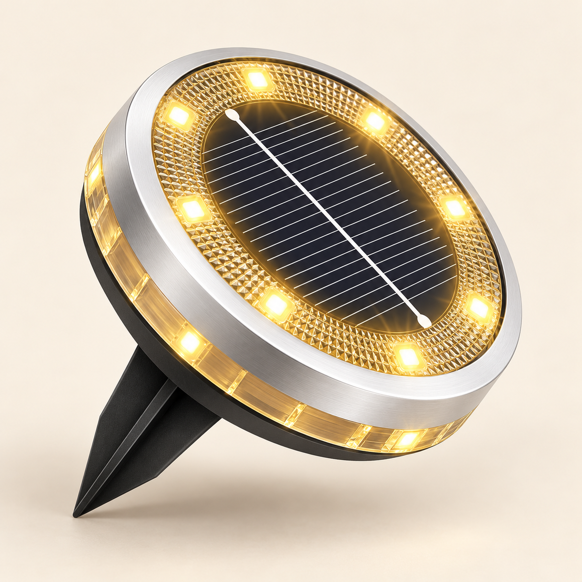 8-LED Solar Ground Disc Lights for Outdoor Paths