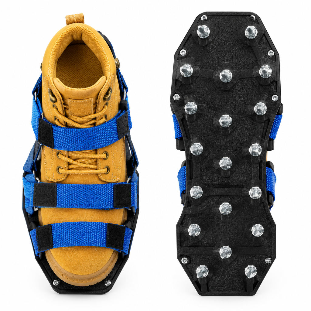 Lawn aerator sandals top and spike-side product views