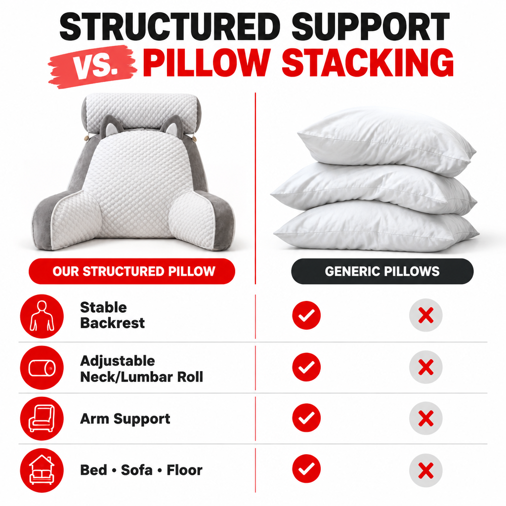 Structured support pillow compared with loose pillow stacking