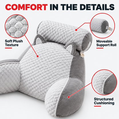 Back and neck support pillow plush fabric detail