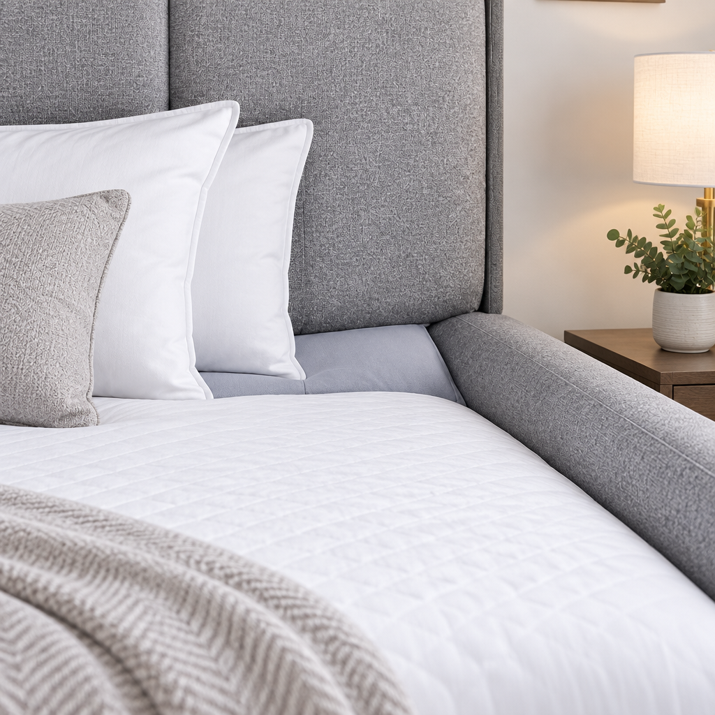 Bed gap filler pillow in modern bedroom