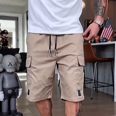 Khaki lightweight cargo shorts lifestyle GIF