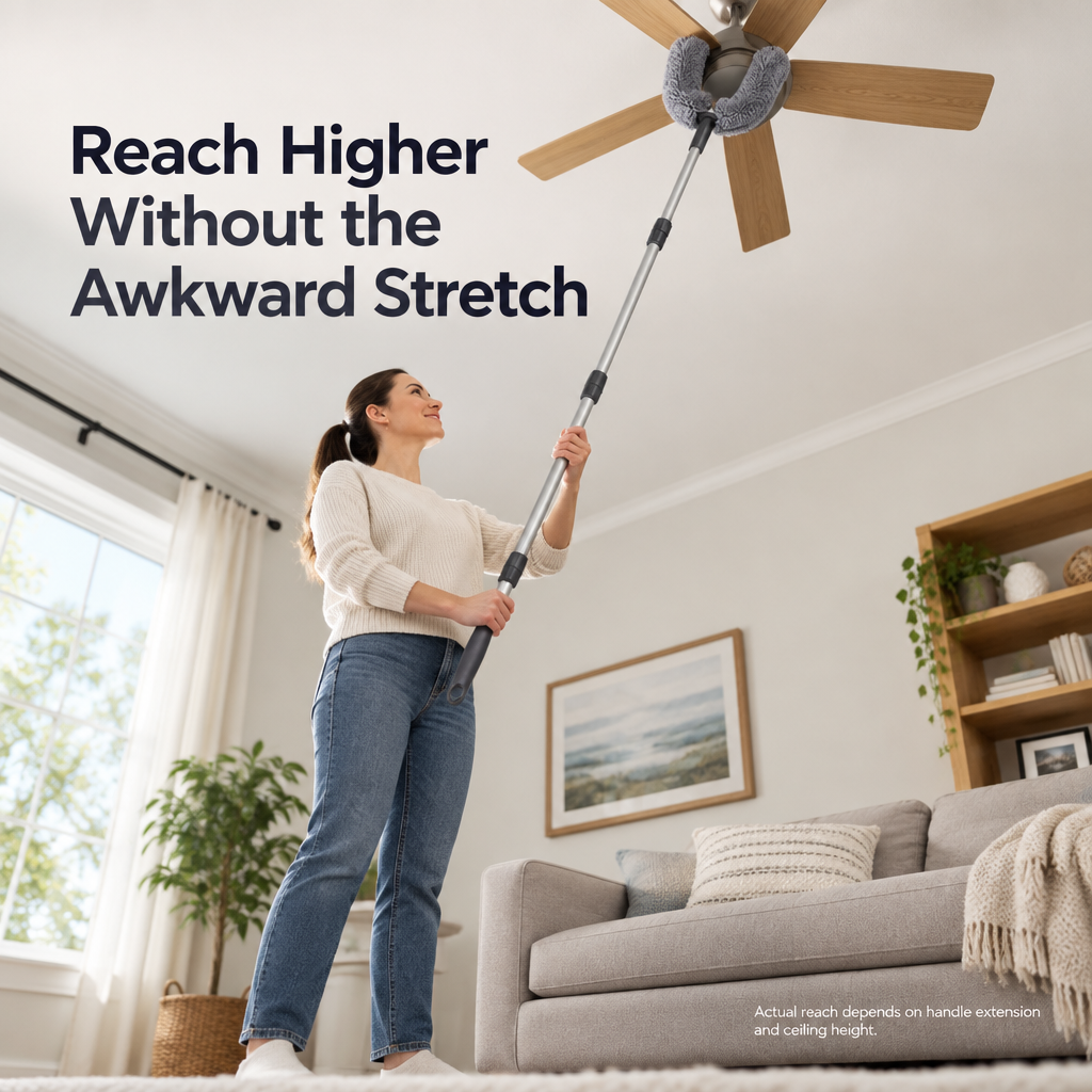 U-Shaped Ceiling Fan Cleaner with Extendable Handle - coverage guide