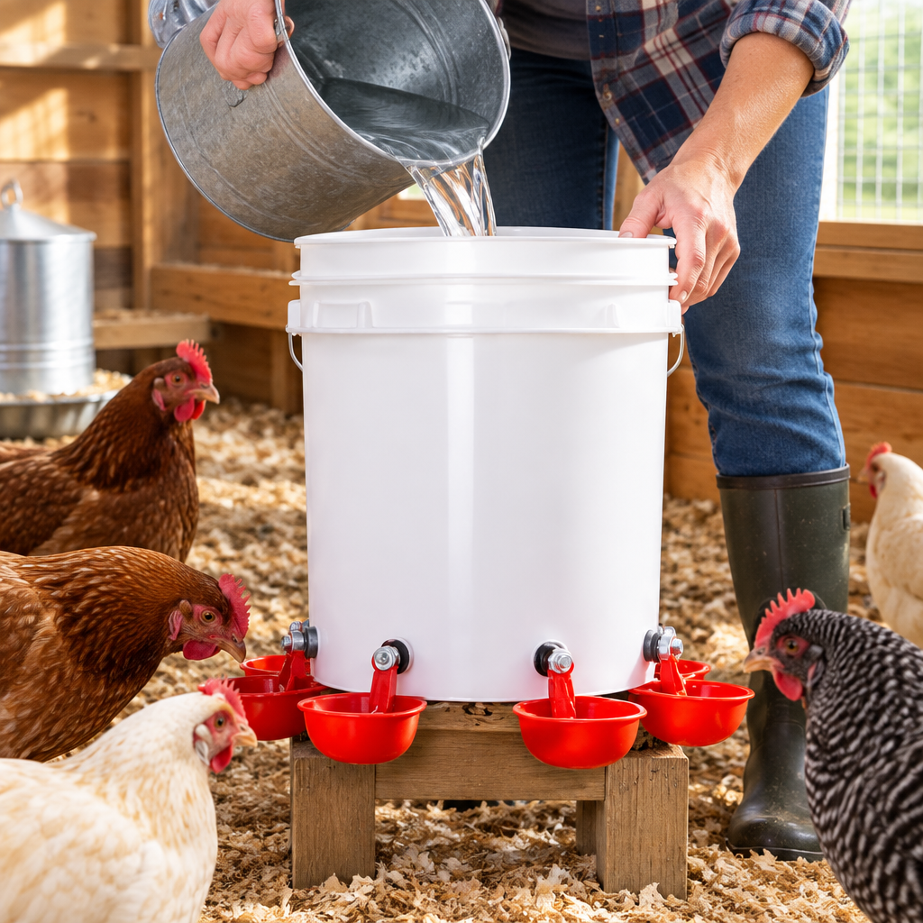 Refilling automatic chicken waterer in coop