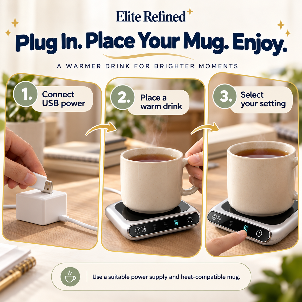 Electric Coffee Mug Warmer with 3 Temperature Settings