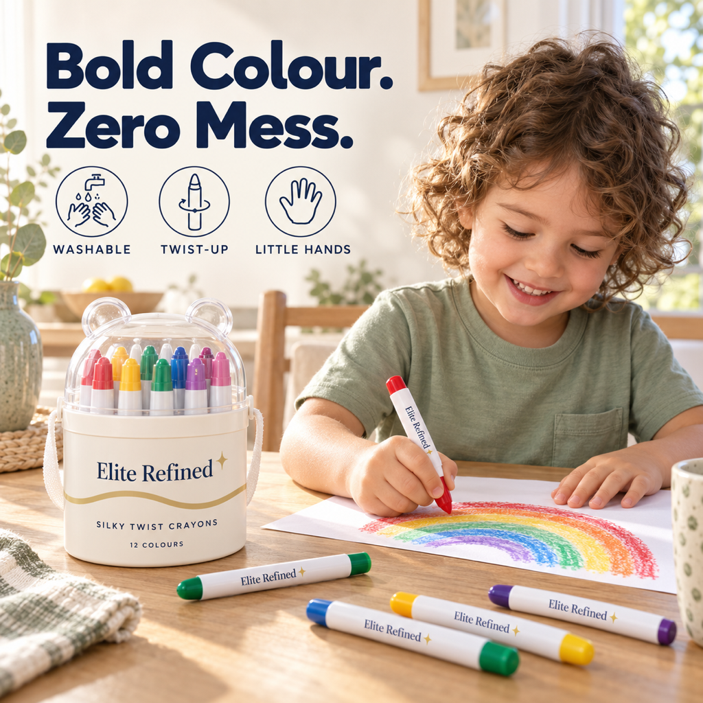 Elite Silky Crayons washable twist-up gel crayons set for kids with storage case