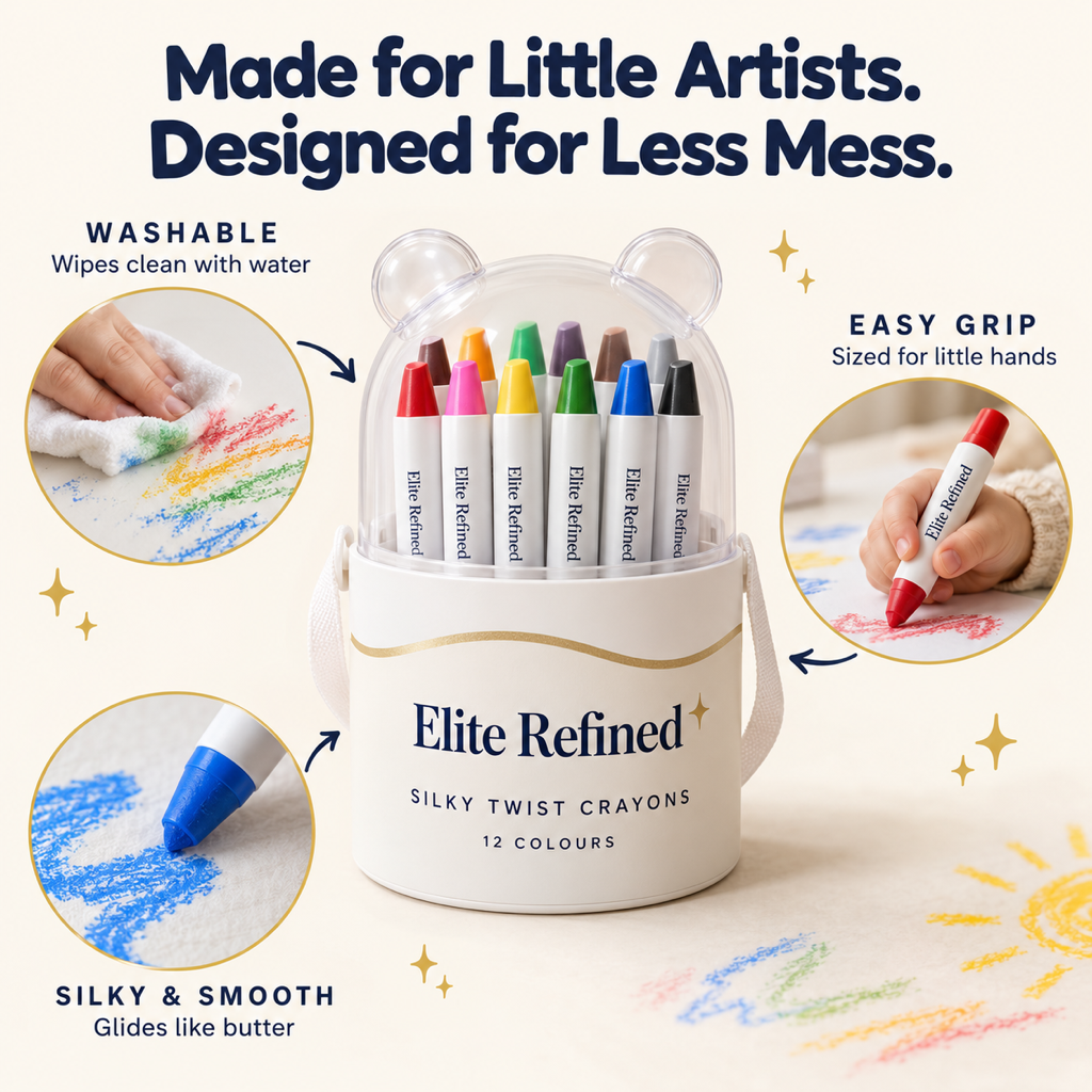Child coloring with silky twist crayons showing smooth vibrant strokes