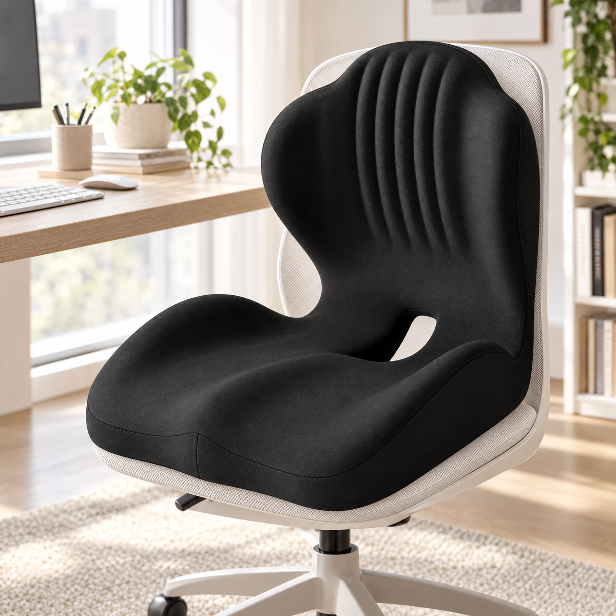 Elite Refined L-shaped memory foam seat cushion, black office view