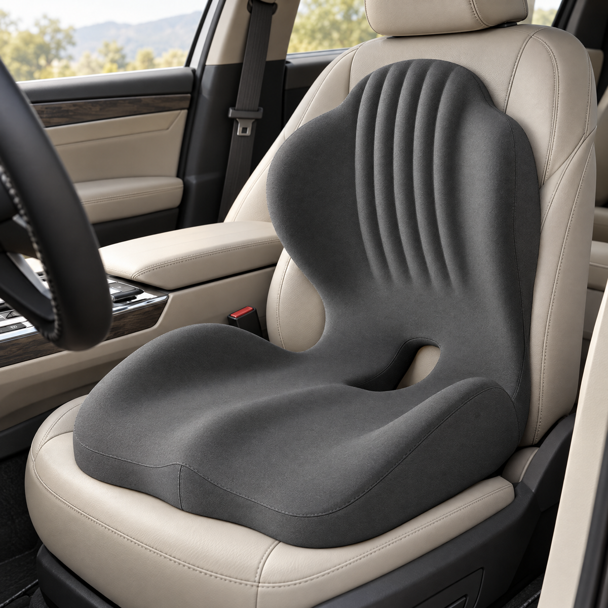 Elite Refined L-shaped memory foam seat cushion, grey car view