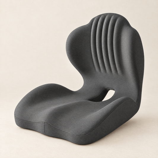 Elite Refined ergonomic memory foam cushion, grey studio view