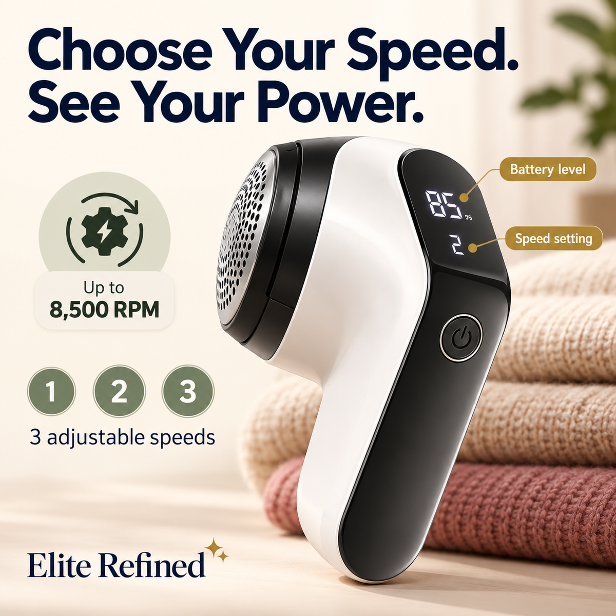 3-Speed Rechargeable Electric Fabric Shaver with Digital Display