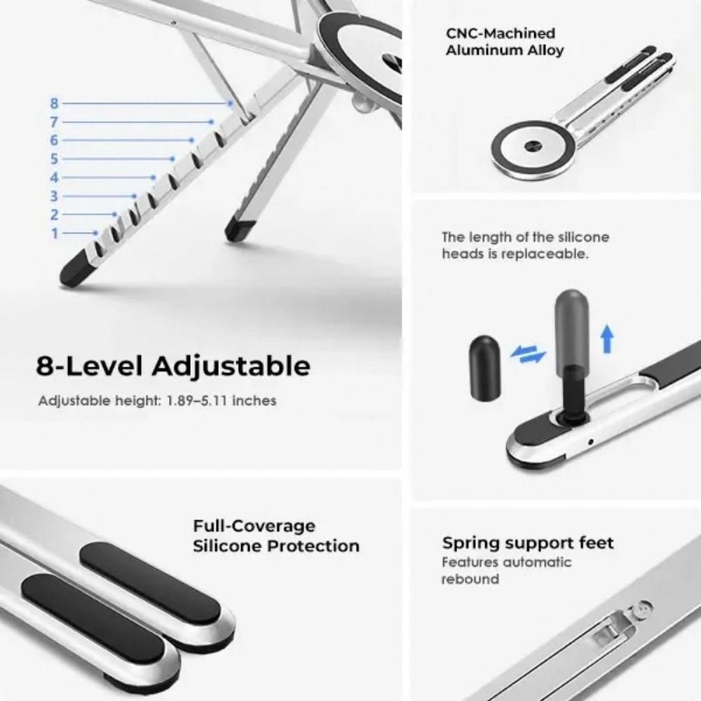 Adjustable multi-device desk stand detail