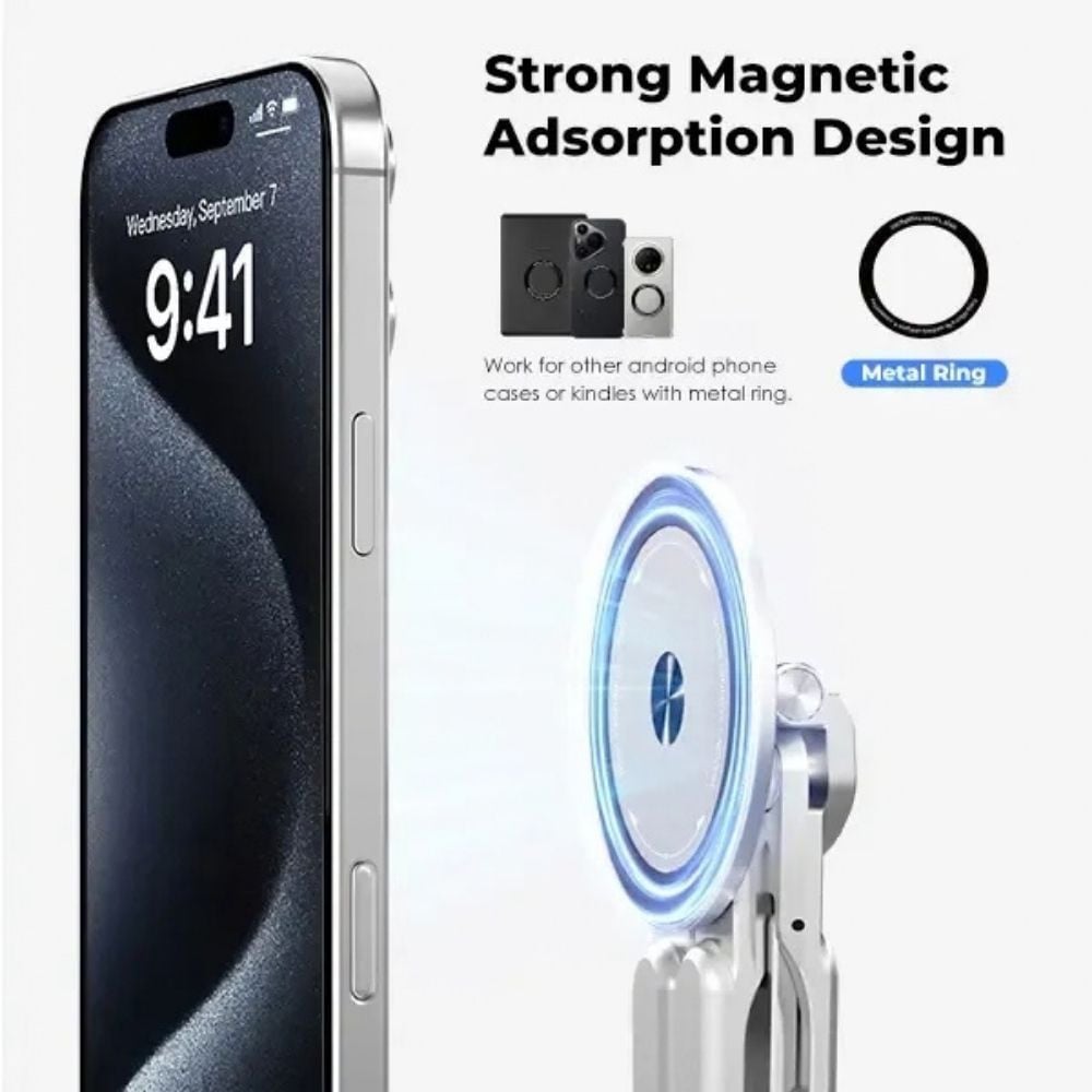 Foldable aluminum laptop and tablet stand angle view