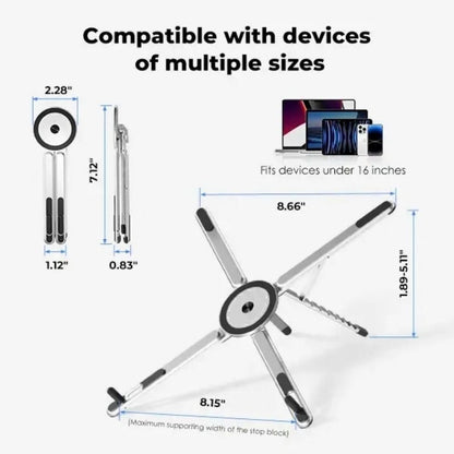 Compact folded device stand with storage pouch