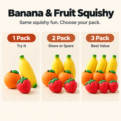 Banana & Fruit Squishy - 1 pack 2 pack 3 pack options