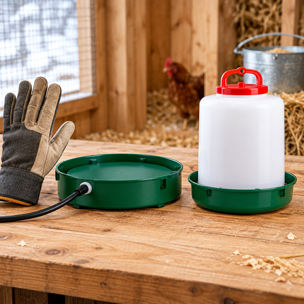 Compact heated poultry waterer base size context