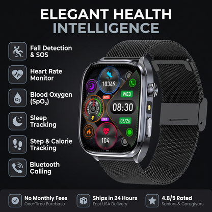 CareTime Pro™ — Senior-Friendly Smartwatch | Fall Detection, SOS, Bluetooth Calling
