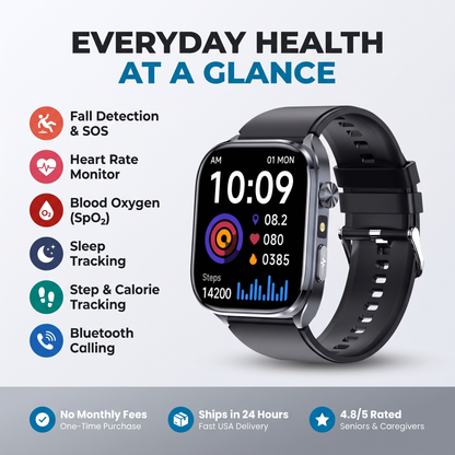 CareTime Pro™ — Senior-Friendly Smartwatch | Fall Detection, SOS, Bluetooth Calling