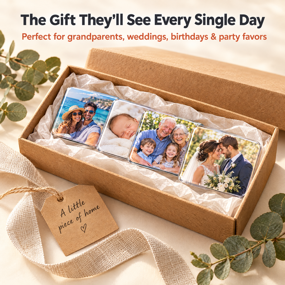 Acrylic photo magnets in a gift box