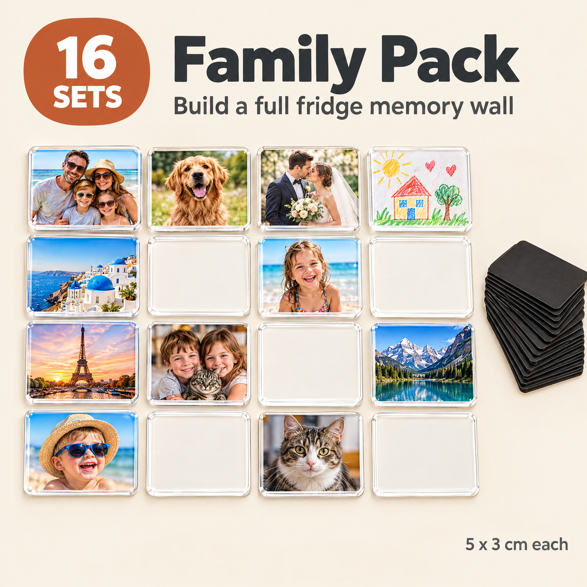 16-Pack Family Pack - 16 acrylic photo magnet sets