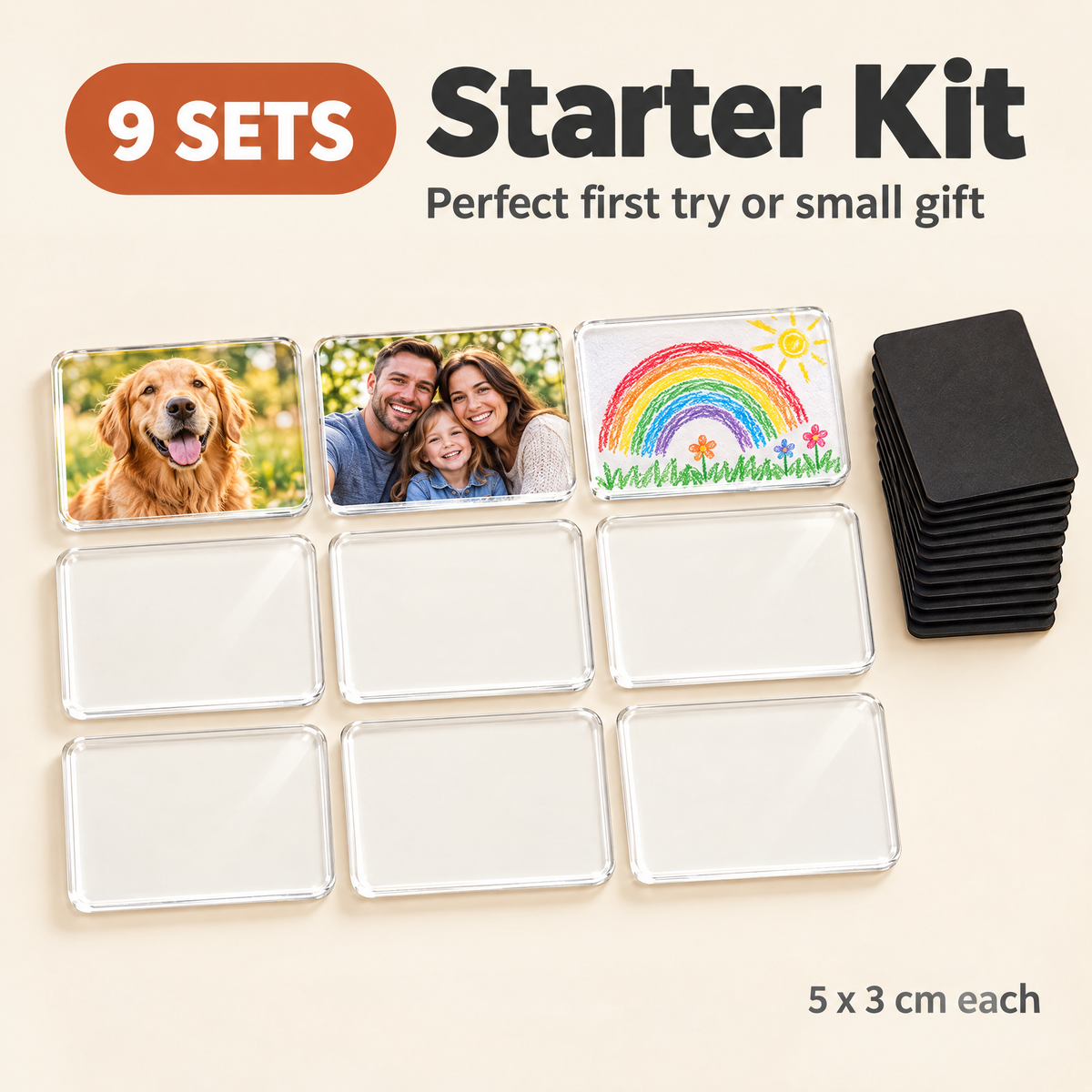 9-Pack Starter Kit - 9 acrylic photo magnet sets