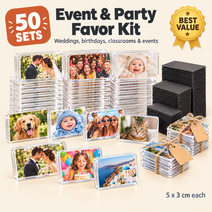 50-Pack Event and Party Favor Kit - 50 acrylic photo magnet sets