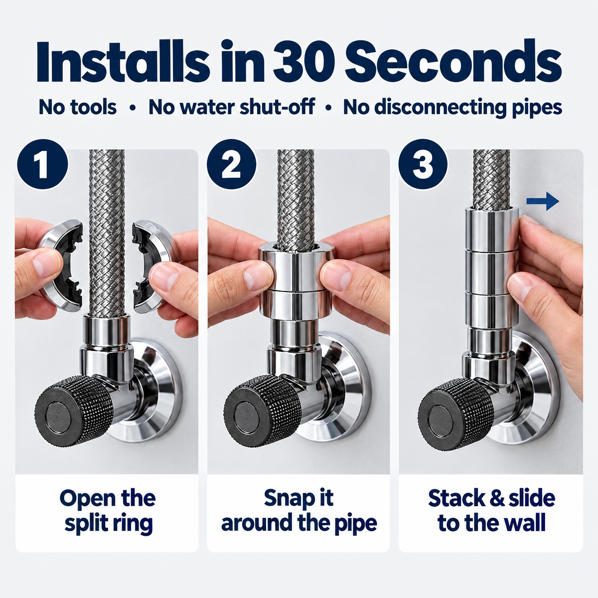 How to install the snap-on pipe cover in 3 steps, no tools