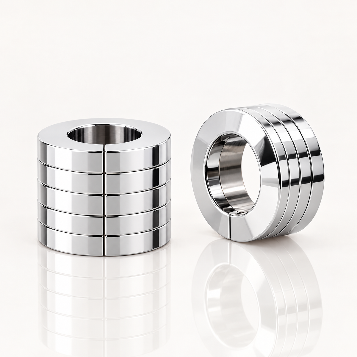 Chrome stackable snap-on pipe cover, 5-layer split ring design