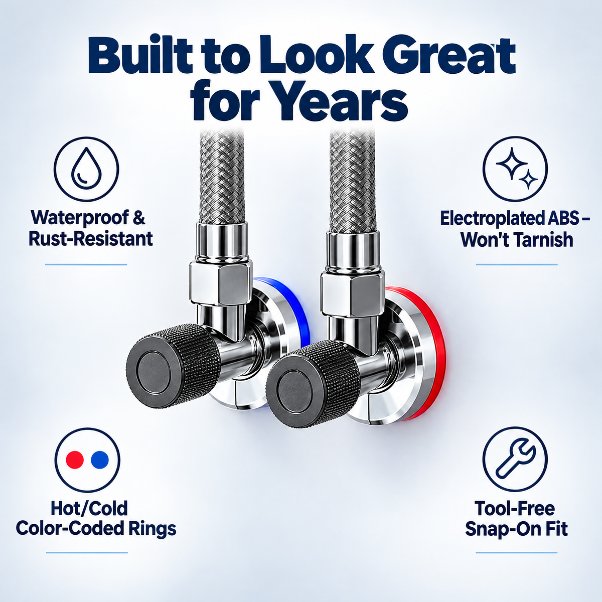 Pipe cover features: waterproof, rust-resistant, hot/cold color rings, tool-free
